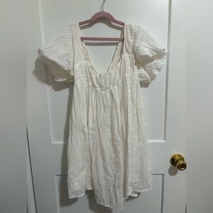 White Textured Short Sleeve Dress